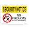 Signmission Safety Sign, OSHA SECURITY NOTICE, 5" Height, 7" Width, No Firearms By City Ordinance, Landscape OS-SN-D-57-L-11604 - alternate 1